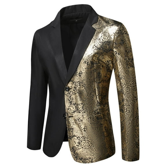 guisaled Men's Blazer Jackets Slim Fit One Button Lapel Trendy Tuxedo Jacket Wedding Dinner Prom Party Long Sleeve Casual Suit Coat