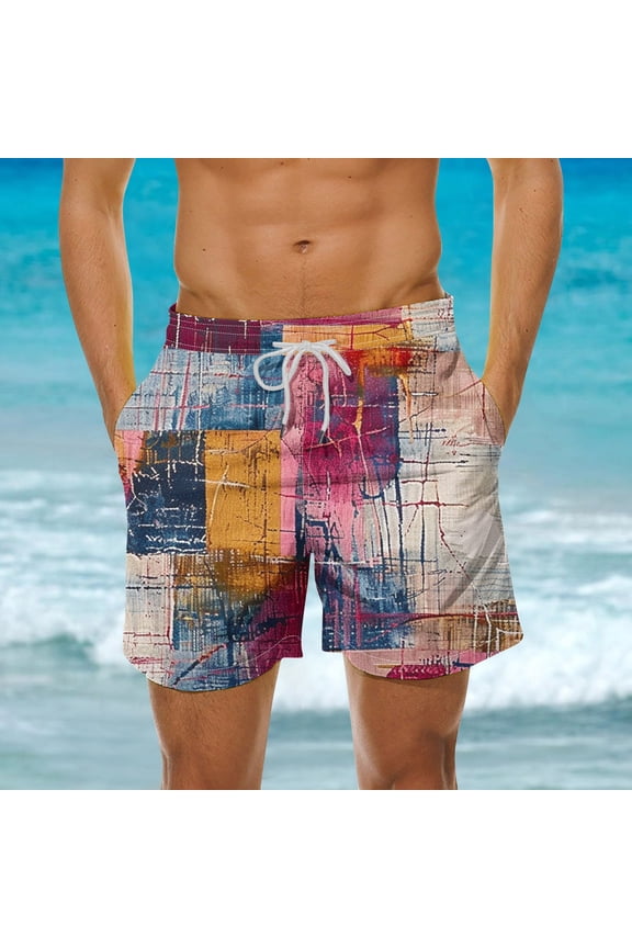 Men's Board Shorts Swim Trunks Swim Shorts for Men Quick Dry Elastic Waisted Swim Trunks Summer Lightweight Loose Fit Patchwork Hawaii Beach Swim Buttom