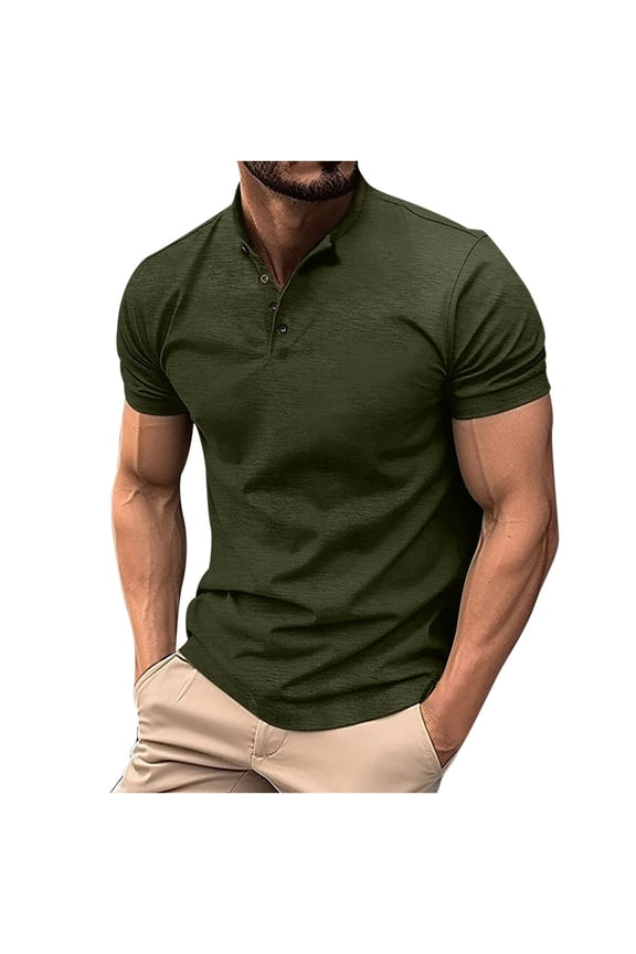 Men's Casual Shirts Classic Basic Short Sleeve Henley Dress Shirt Solid Color Tees Golf Stylish Button Down Shirt Tops