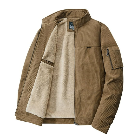 guisaled Men's Corduroy Jacket Warm Thicken Sherpa Lined Trucker Jacket Turn-Down Collar Full Zip Casual Winter Jackets