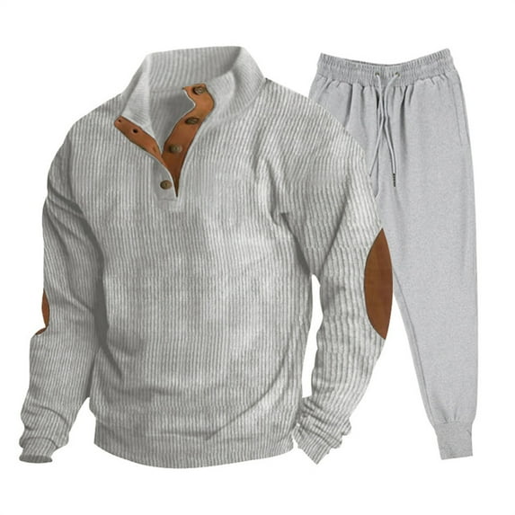 guisaled Men's Corduroy Sweatsuits Sports Jogging Tracksuit Athletic Suit 1/4 Button Up Pullovers Sweatshirts Pants 2 Piece Set