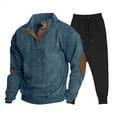 thumbnail image 1 of guisaled Men's Corduroy Sweatsuits Sports Jogging Tracksuit Athletic Suit 1/4 Button Up Pullovers Sweatshirts Pants 2 Piece Set, 1 of 6