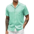 thumbnail image 1 of guisaled Men's Cotton Linen Shirts Short Sleeve Dress Shirts Plain Casual Lightweight Button Down Summer Beach Tops with Pockets Sale, 1 of 6
