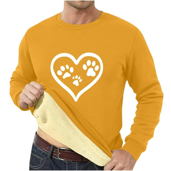 guisaled Men's Crewneck Sweatshirt Sherpa Lined Warm Winter Sweatshirts Heavyweight Cute Heart Printed Fleece Pullover Shirts