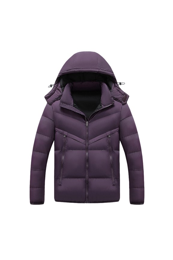 Men's Down Jacket Thickened Puffy Water-Resistant Warm Winter Coats Zipper Hooded Windproof Packable Puffer Jacket