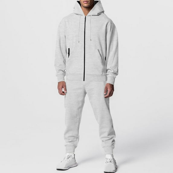 guisaled Men's Fashion Tracksuit 2 Piece Solid Color Hooded Athletic Sweatsuits Casual Zip Up Running Jogging Sport Suit Sets