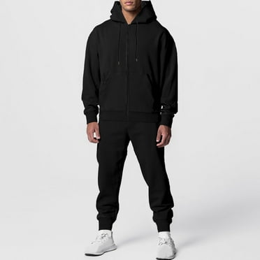 guisaled Men's Fashion Tracksuit 2 Piece Solid Color Hooded Athletic Sweatsuits Casual Zip Up Running Jogging Sport Suit Sets