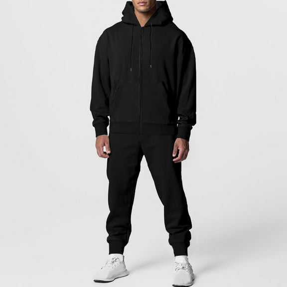 guisaled Men's Fashion Tracksuit 2 Piece Solid Color Hooded Athletic Sweatsuits Casual Zip Up Running Jogging Sport Suit Sets