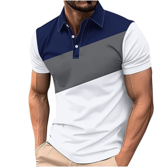 guisaled Men's Golf Shirts 2025 Summer Short Sleeve Casual Dressy T Shirt Fashion Color Block Slim Fit Henley Button Down Shirts