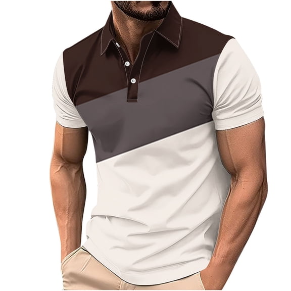 guisaled Men's Golf Shirts 2025 Summer Short Sleeve Casual Dressy T Shirt Fashion Color Block Slim Fit Henley Button Down Shirts