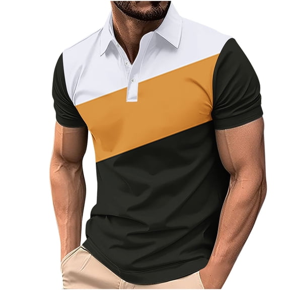 guisaled Men's Golf Shirts 2025 Summer Short Sleeve Casual Dressy T Shirt Fashion Color Block Slim Fit Henley Button Down Shirts