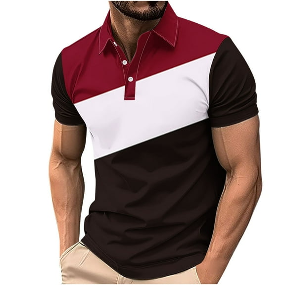 guisaled Men's Golf Shirts 2025 Summer Short Sleeve Casual Dressy T Shirt Fashion Color Block Slim Fit Henley Button Down Shirts