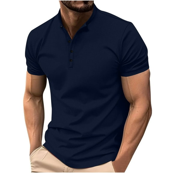 guisaled Men's Golf Shirts 2025 Trendy Button Lapel Short Sleeves T-Shirt Classic Basic Solid Color Henley Shirt Blouse Tops