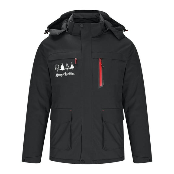 guisaled Men's Heated Jacket 3 Heat Zones Hooded Zipper Fashion Solid Print Down Coats Windproof Water Resistant Heating Outdoor Jackets