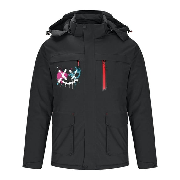 guisaled Men's Heated Jacket 3 Heat Zones Hooded Zipper Fashion Solid Print Down Coats Windproof Water Resistant Heating Outdoor Jackets