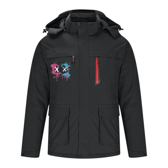 guisaled Men's Heated Jacket 3 Heat Zones Hooded Zipper Fashion Solid Print Down Coats Windproof Water Resistant Heating Outdoor Jackets