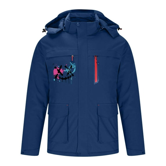 guisaled Men's Heated Jacket 3 Heat Zones Hooded Zipper Fashion Solid Print Down Coats Windproof Water Resistant Heating Outdoor Jackets