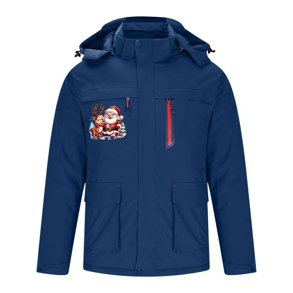 guisaled Men's Heated Jacket Hooded Intelligent Single Control 3 Areas Outdoor Heating Coats Waterproof Christmas Printed Warm Outerwear