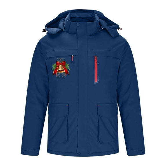 guisaled Men's Heated Jacket Hooded Intelligent Single Control 3 Areas Outdoor Heating Coats Waterproof Christmas Printed Warm Outerwear