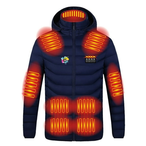 guisaled Men's Heated Jacket Insulated Lightweight Hooded Heating Jacket Full Zip 4 Heating Levels 21 Zones Windproof Warm Heated Coats