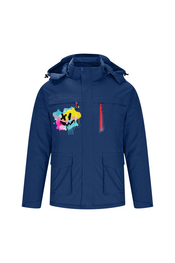 Men's Heated Jacket Waterproof Winter Outdoor Heating Coats Hood Zipper Fashion Printed Thicken Casual Warm Jackets