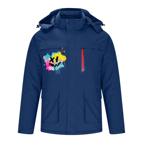 guisaled Men's Heated Jacket Waterproof Winter Outdoor Heating Coats Hood Zipper Fashion Printed Thicken Casual Warm Jackets
