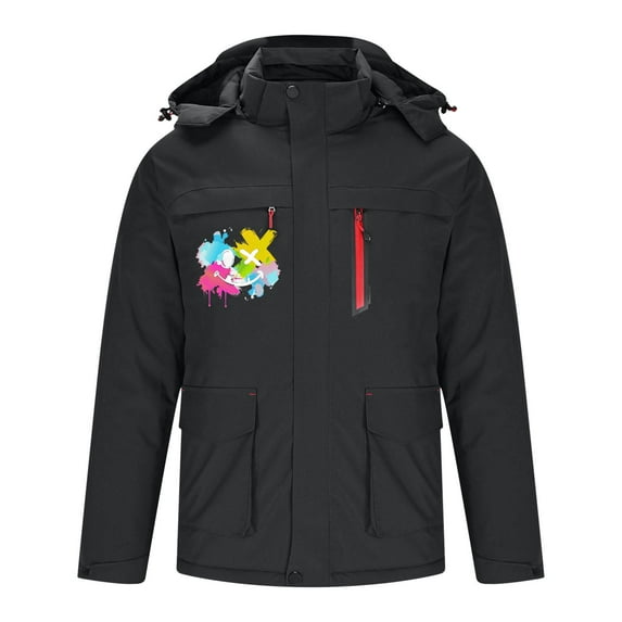 guisaled Men's Heated Jacket Waterproof Winter Outdoor Heating Coats Hood Zipper Fashion Printed Thicken Casual Warm Jackets