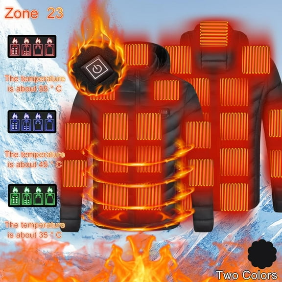 guisaled Men's Heated Jackets 2025 Winter Warm Heated Coat 4 Heating Levels 21 Zones Insulated Lightweight Hooded Soft Shell Usb Charging Heating Jacket