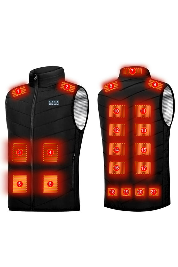 Men's Heated Vest Rechargeable USB Lightweight Warm Heating Vest Full Zip Stand Collar 17 Heating Zones Thermal Ski Jackets
