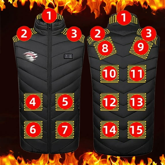 guisaled Men's Heated Vests 15 Heating Zones Winter Heated Jackets Softshell Warm Lightweight Quilted Heated Vest Battery Pack Not Included