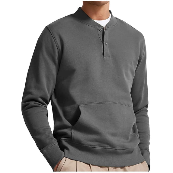 guisaled Men's Henley Shirts Casual Basic Long Sleeve T-Shirt Classic Button Solid Color Lightweight Sweatshirt Pullover Tees Tops Deals Of The Week