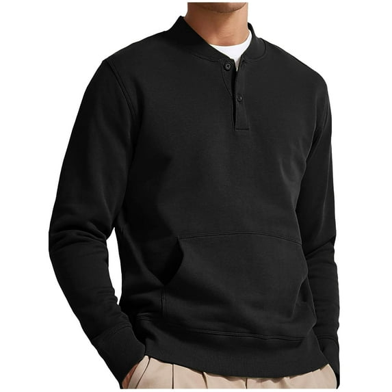 guisaled Men's Henley Shirts Casual Basic Long Sleeve T-Shirt Classic Button Solid Color Lightweight Sweatshirt Pullover Tees Tops
