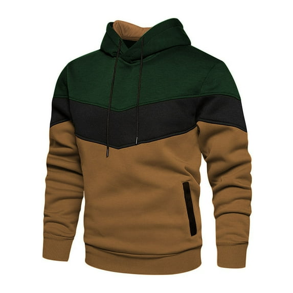 guisaled Men's Hoodies Novelty Color Block Fleece Casual Pullover Tops Fall Winter Long Sleeve Casual Sweatshirts with Drawstring