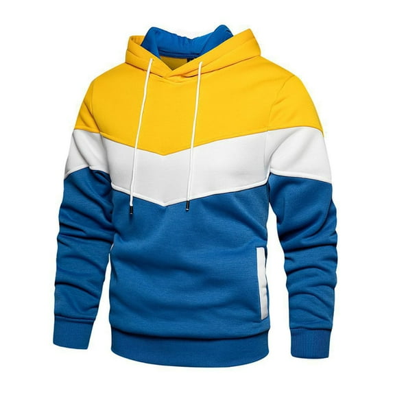 guisaled Men's Hoodies Novelty Color Block Fleece Casual Pullover Tops Fall Winter Long Sleeve Casual Sweatshirts with Drawstring