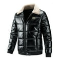 thumbnail image 1 of guisaled Men's Leather Jacket Lapel Fleece Lined Winter Warm Zip-Up Motorcycle Coat Fashion Solid Color Thickened Windproof Jackets, 1 of 4