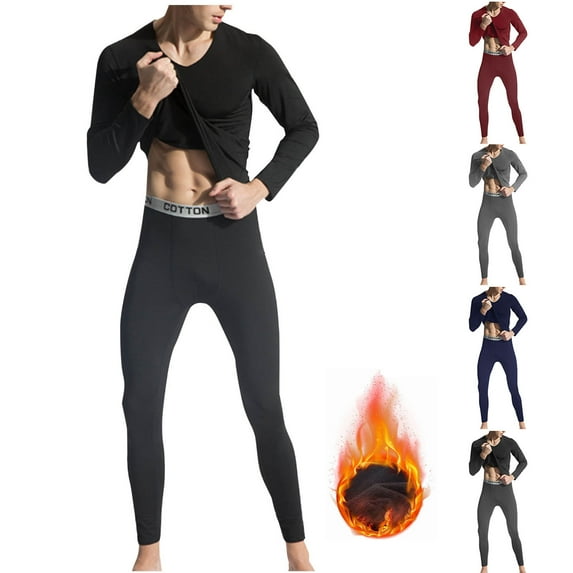guisaled Men's Long Johns Thermal Underwear Modal Crewneck Top And Buttom Soft Breathable Thermal Underwear Sets & Undergarments Valentines Day s