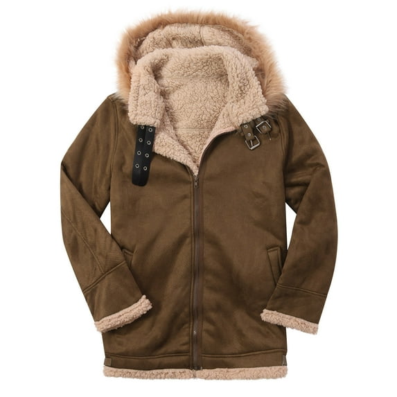 guisaled Men's Padded Jackets Fashion Solid Full Zip Fleece Lined Coats Hooded Long Sleeve Thicken Windproof Winter Warm Jacket