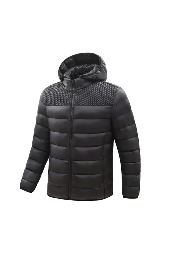 Men's Puffer Jackets Hooded Full Zip Water-Resistant Down Coat Fashion Solid Lightweight Quilted Lined Warm Winter Jacket