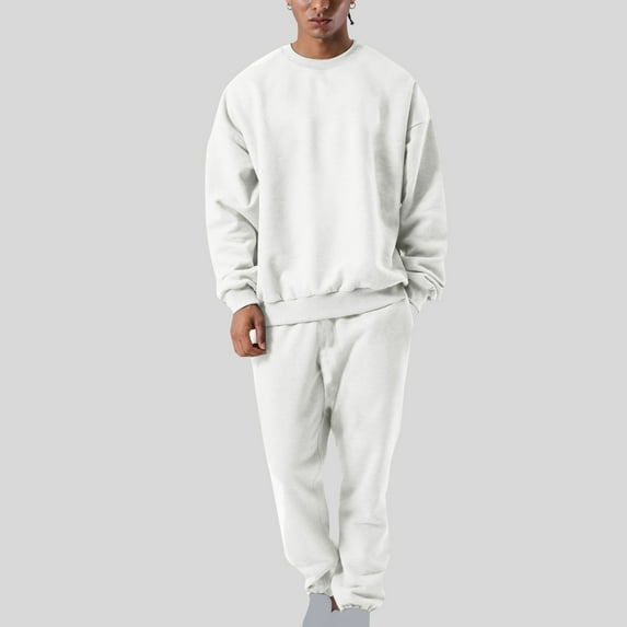 guisaled Men's Sweat Suits Set 2 Pcs Loose Jogger Sweatsuits Padded Fashion Solid Casual Athletic Sweatshirt And Sweatpant Sets