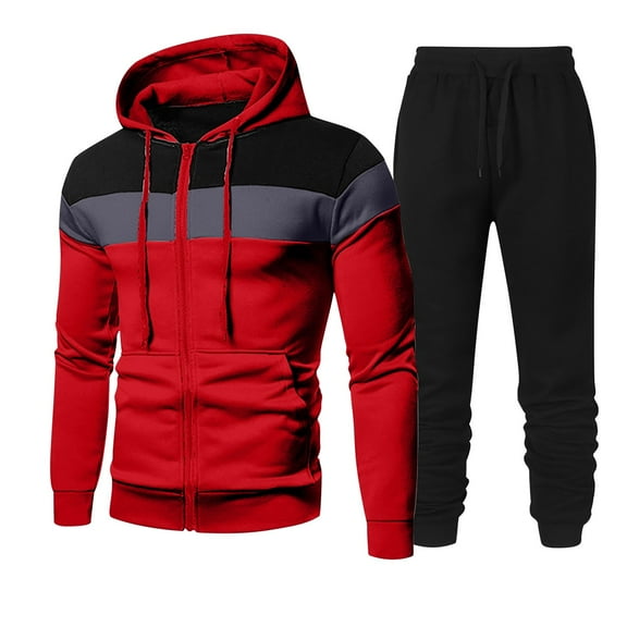 guisaled Men's Sweatsuit 2 Pieces Set Cozy Zip Up Hoodie Tracksuit Athletic Fashion Color Block Casual Jogging Suit for Men