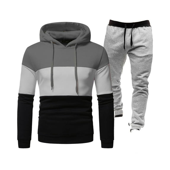 guisaled Men's Sweatsuit Casual Pullover Jogging Tracksuits Colorblock Long Sleeve Sweatshirt And Sweatpants 2 Piece Outfits