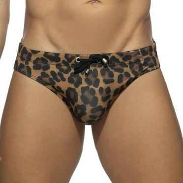 guisaled Men's Swim Briefs Bikini Swimwear Sexy Swimsuit Leopard Print Design Swim Thong with Drawstring Low Waist Bathing Suits Valentines Day Gifts