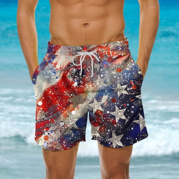 guisaled Men's Swim Shorts American Flag Swimming Trunks for Men Quick Dry Elastic Waisted Swim Shorts Lightweight Vacation Holiday Board Shorts
