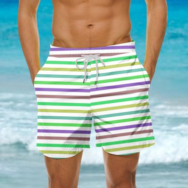 guisaled Men's Swim Trunks Mens Swimming Shorts Summer Hawaiian Vacation Holiday Striped Swim Trunks Quick Dry Lightweight 5 Inch Inseam Board Shorts