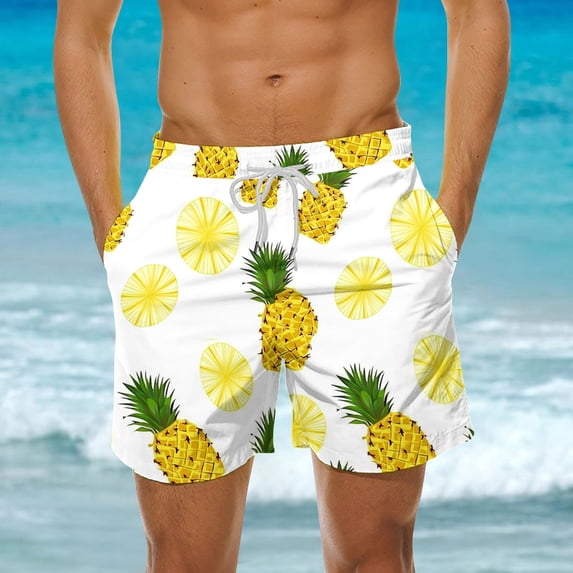 guisaled Men's Swimming Trunks Hawaiian Swim Shorts Men Drawstring Waisted Quick Dry Swim Trunks 7 Inch Inseam Lightweight Vacation Holiday Beach Shorts