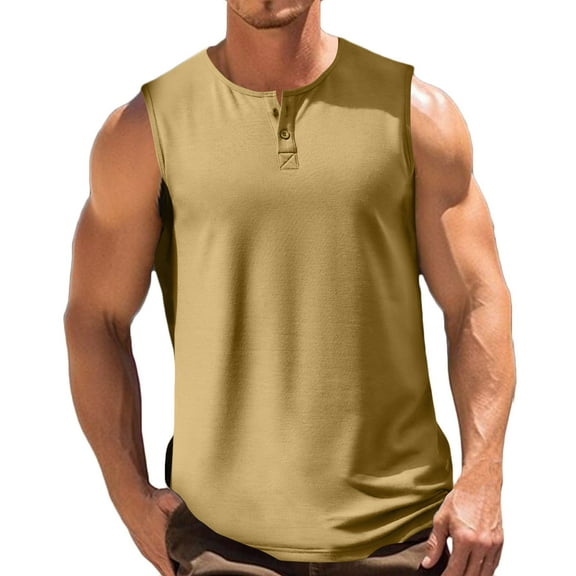 guisaled Men's Tank Tops Henley Neck Sleeveless Tee Shirts Soft Comfy Solid Color Workout Gym Tank Top 2025 Summer Spring Outfits Valentines Day s