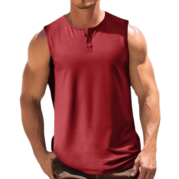 guisaled Men's Tank Tops Henley Neck Sleeveless Tee Shirts Soft Comfy Solid Color Workout Gym Tank Top 2025 Summer Spring Outfits