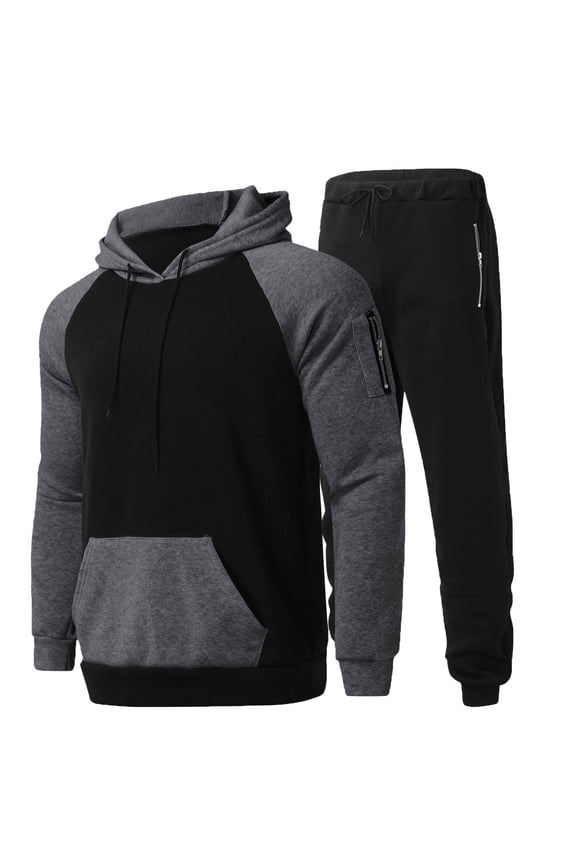 Men's Track Suits 2 Piece Set Fashion Colorblock Casual Sweatsuits Long Sleeve Active Jogging Hoodie And Sweatpant