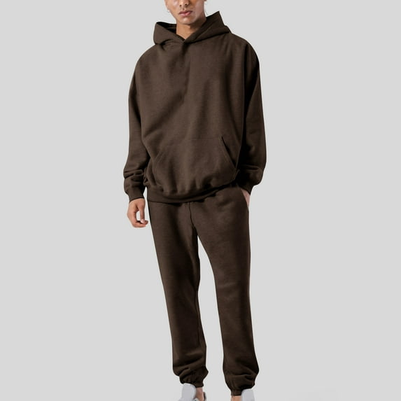 guisaled Men's Tracksuit 2 Piece Set Hoodies And Sweatpants Athletic Jogging Suits Fashion Solid Color Fleece Warm Casual Sweatsuits