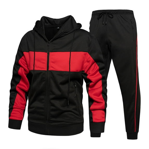 guisaled Men's Tracksuits Sets Full Zip Hoodie Jacket Sweatsuits Running Sport Pants Outfits Fashion Color Block Patchwork Casual Jogging Suits